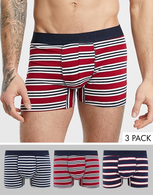 Burton Menswear 3 pack of trunks with stripe design in red