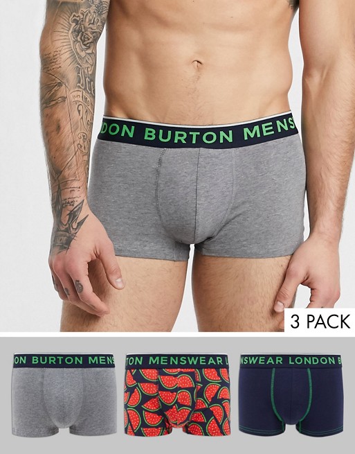 Burton Menswear 3 pack of trunks with watermelon design