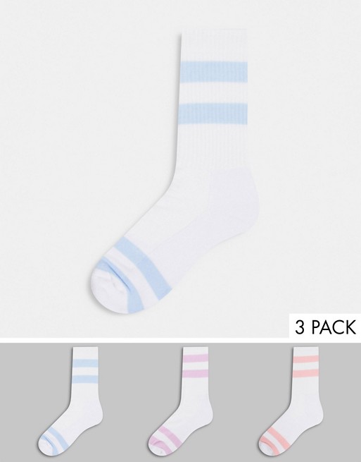 Burton Menswear 3 pack pastel stripe socks in white