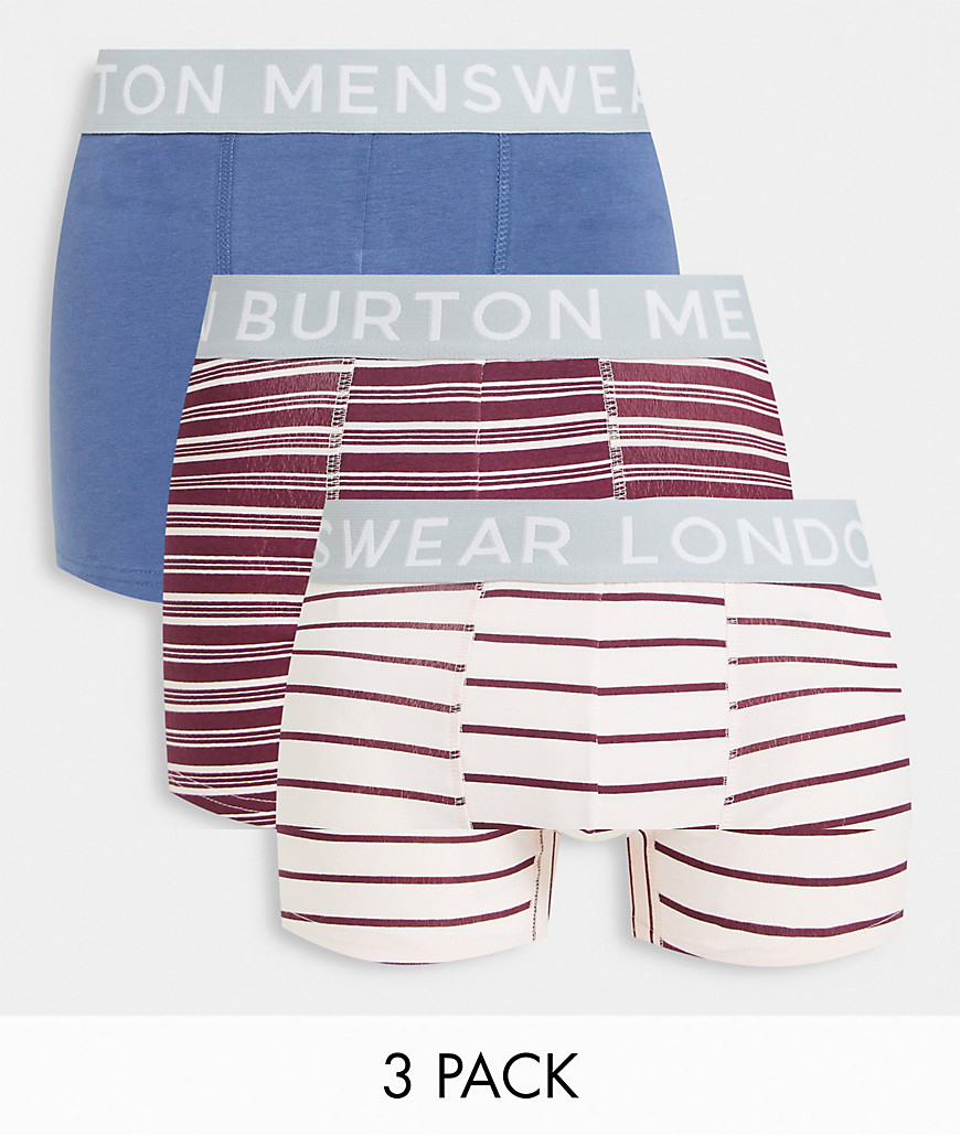 Burton Menswear – 3-pack rosa randiga hipster-kalsonger-Pink