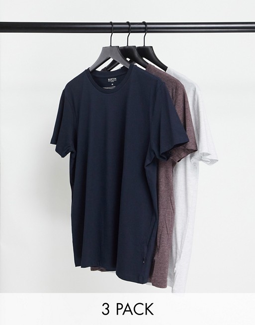 Burton Menswear 3 pack t-shirts in navy burgundy and frost marl