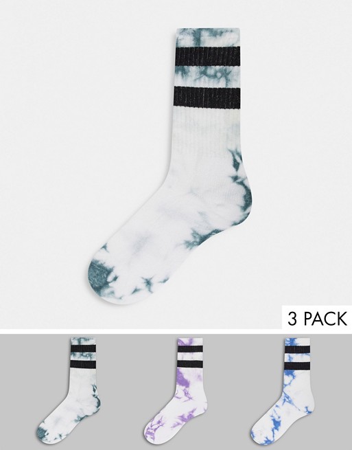 Burton Menswear 3 pack tie-dye crew socks in lilac