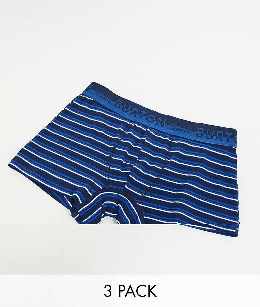 Burton Menswear 3 pack trunks in multi stripe-Navy