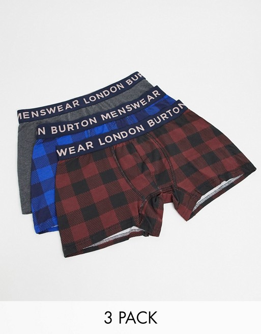 Burton Menswear 3 pack trunks in navy check