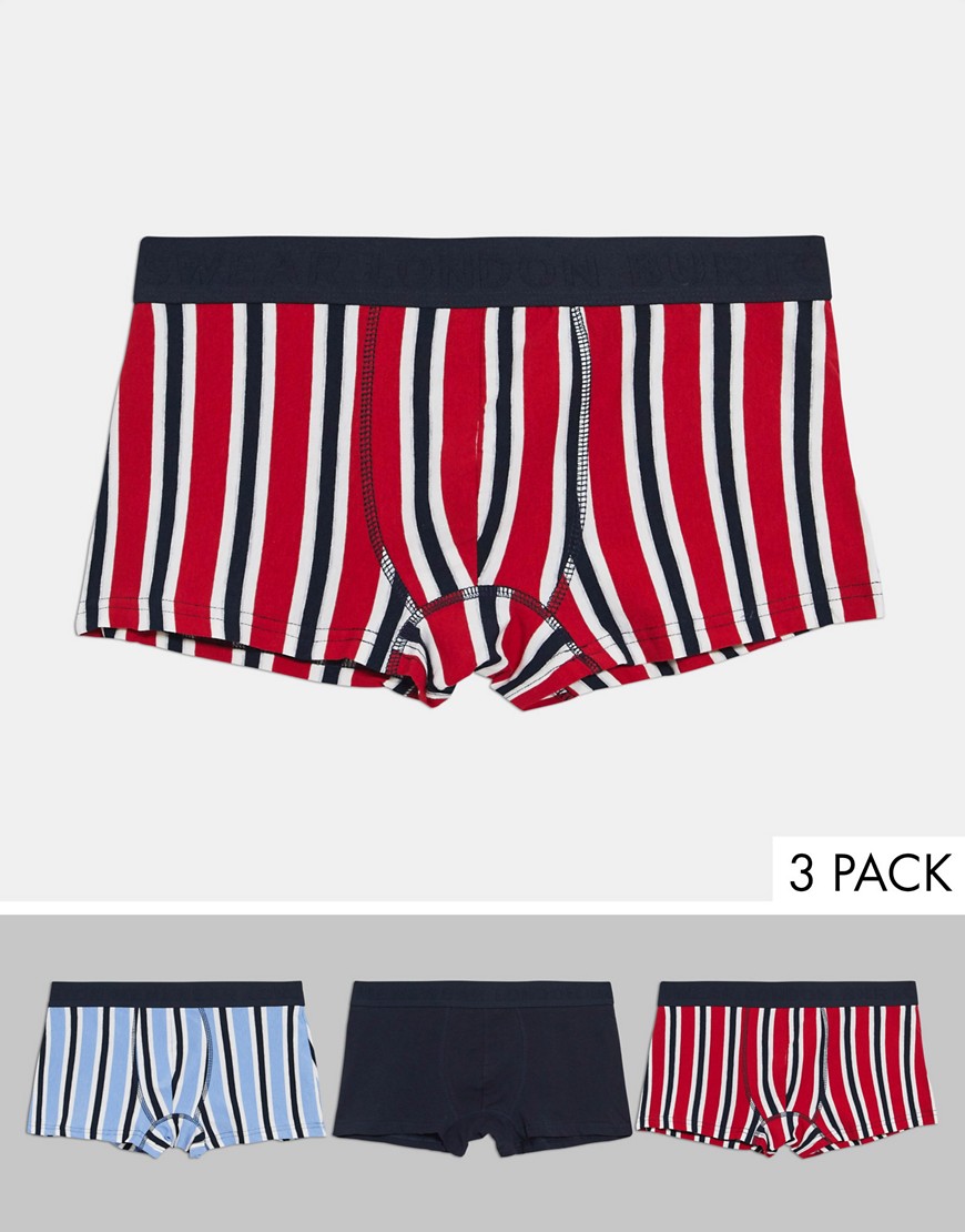 Burton Menswear 3 pack trunks in vertical stripe-Navy