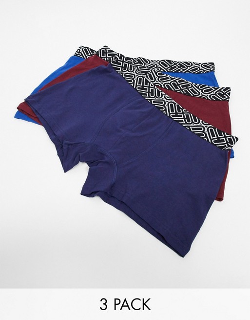 Burton Menswear 3 pack trunks with jacquard printed waistband