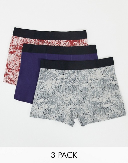 Burton Menswear 3 pack trunks with leaf and lion print in black