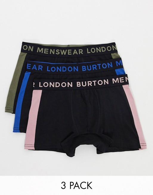 Burton Menswear 3 pack trunks with side stripe in navy