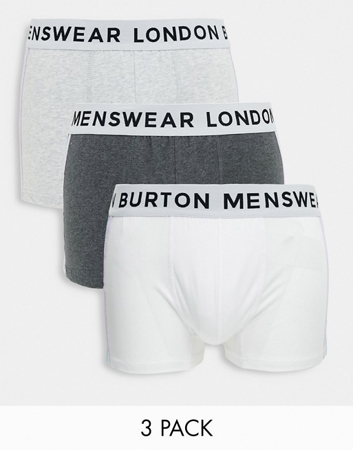 Burton Menswear 3 pack trunks with side stripes