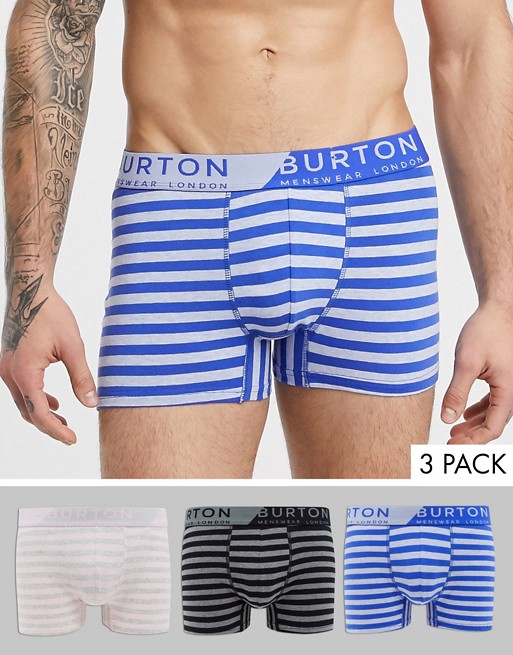 Burton Menswear 3-Pack trunks with stripe design in blue