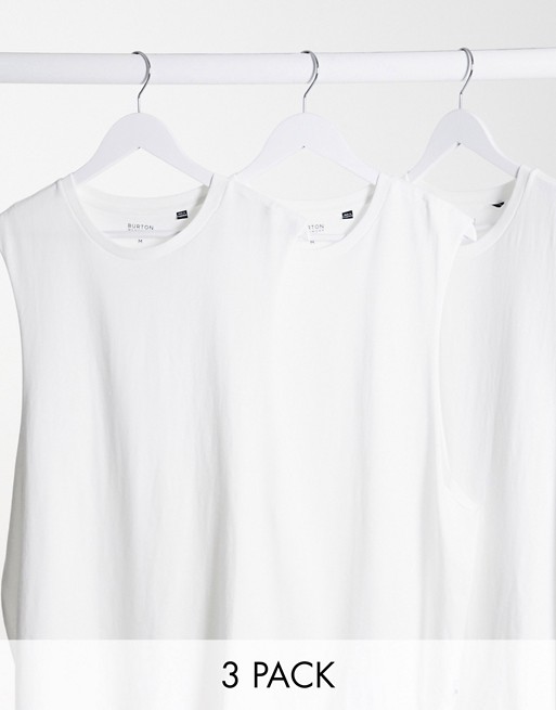 Burton Menswear 3 pack vests in white