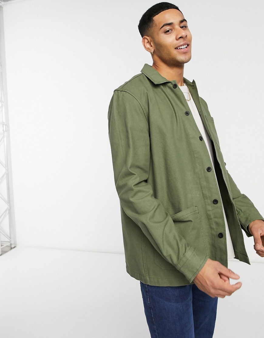 Burton Menswear 3 pocket overshirt in khaki-Green