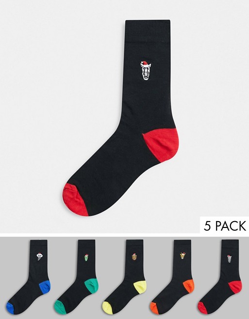 Burton Menswear 5 pack christmas animal socks in black