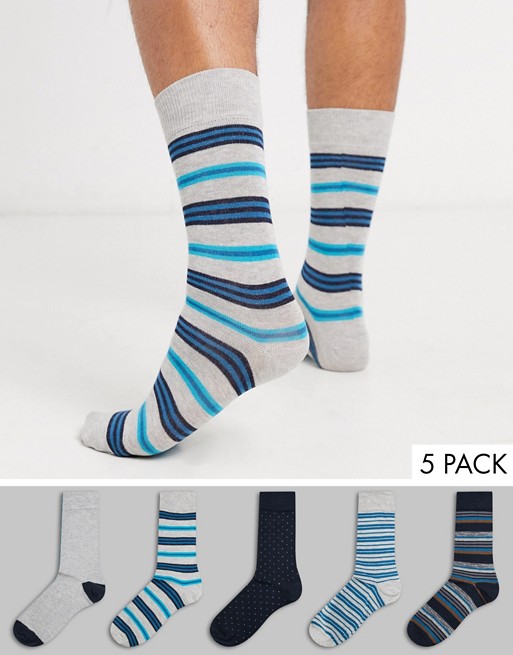 Burton Menswear 5 pack of socks in blue stripe