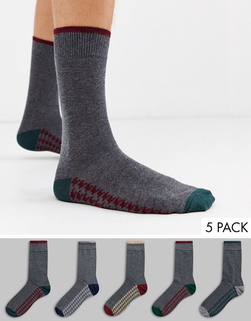 Burton Menswear 5 pack of socks with dogtooth design on sole