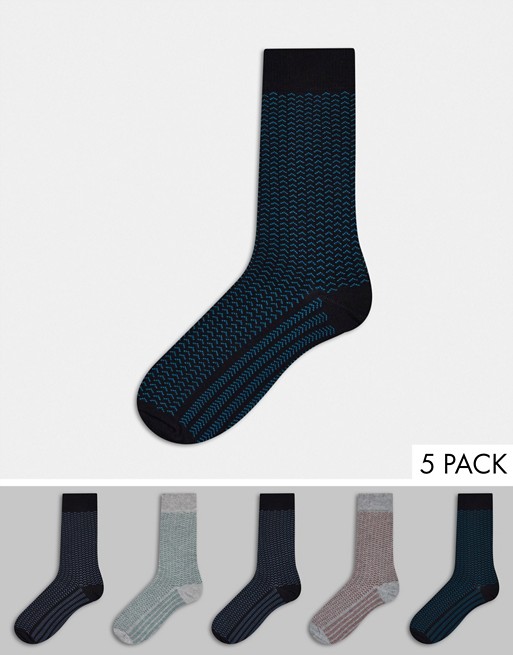 Burton Menswear 5 pack pattern socks in multi