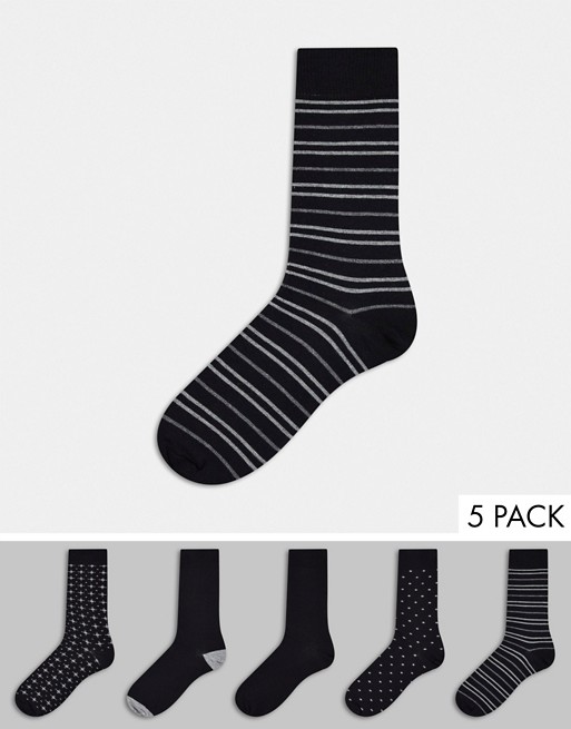 Burton Menswear 5 pack socks in monochrome