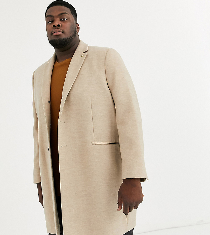 Burton Menswear Big & Tall coat in oatmeal-Cream