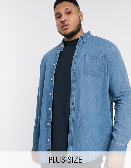 Burton Menswear Big & Tall denim shirt in light wash blue