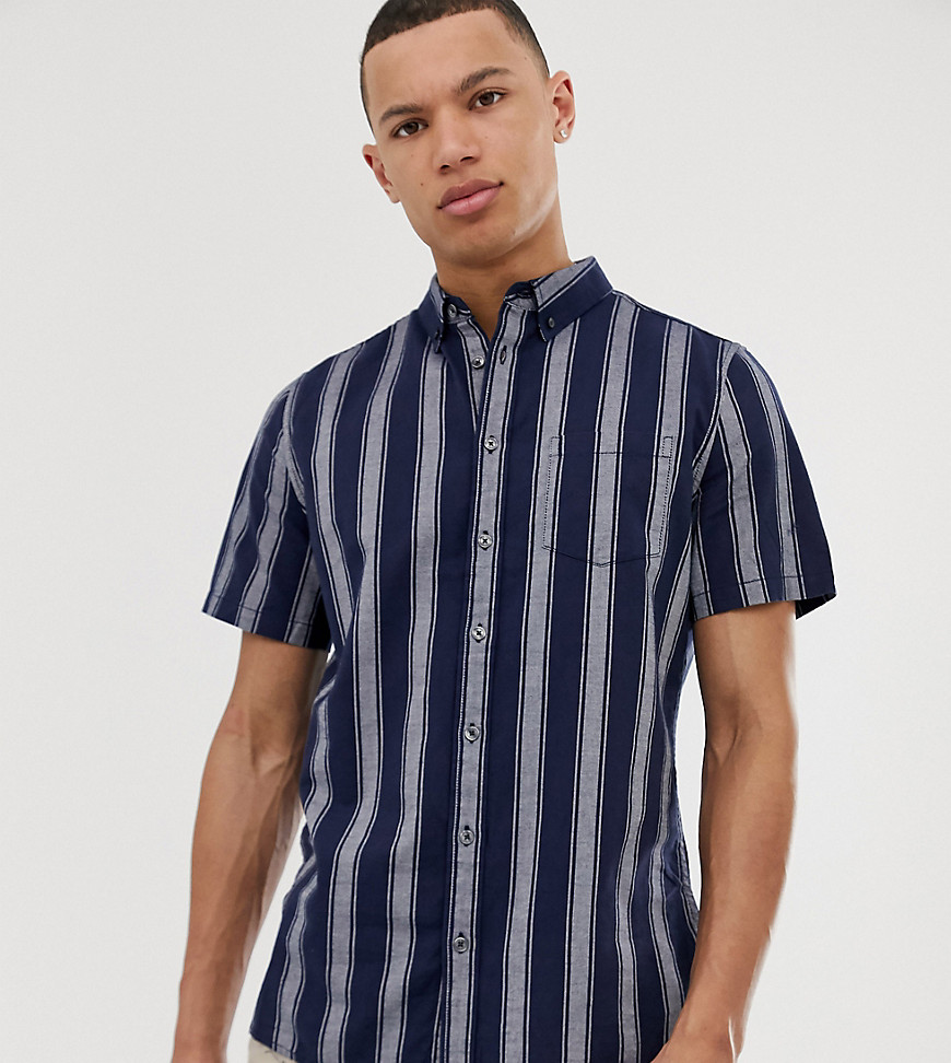 Burton Menswear – Big & Tall – Marinblå oxfordskjorta med ränder