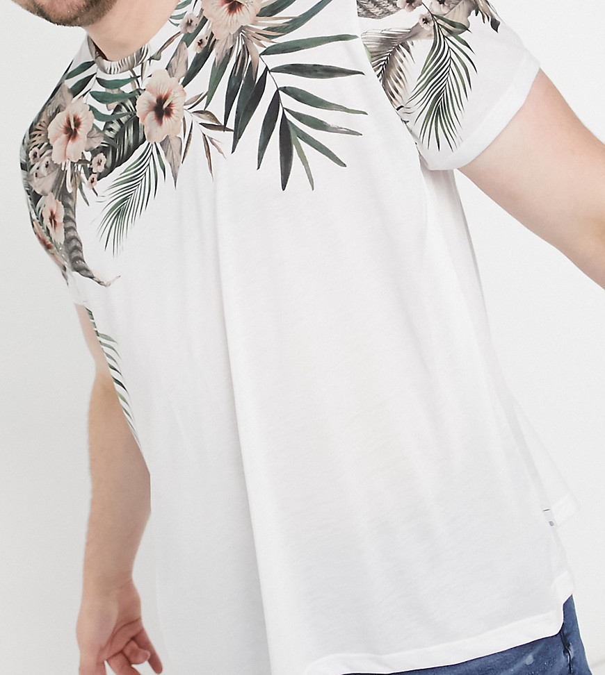 Burton Menswear Big & Tall - Naturvit t-shirt i återvunnet material med blommönster