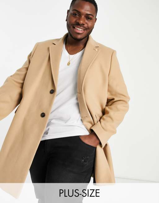 Burton Menswear Big & Tall overcoat in camel | ASOS