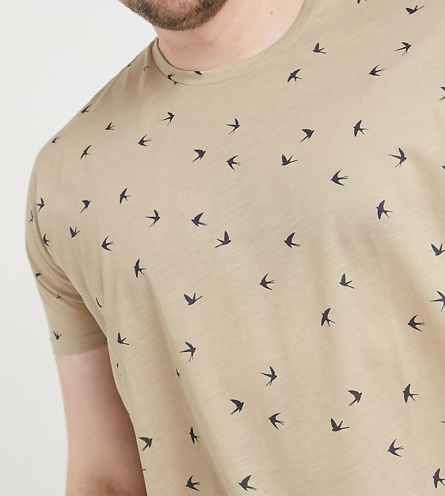 Burton Menswear Big & Tall – Sandfärgad t-shirt i återvunnet material med fågelmotiv-Beige