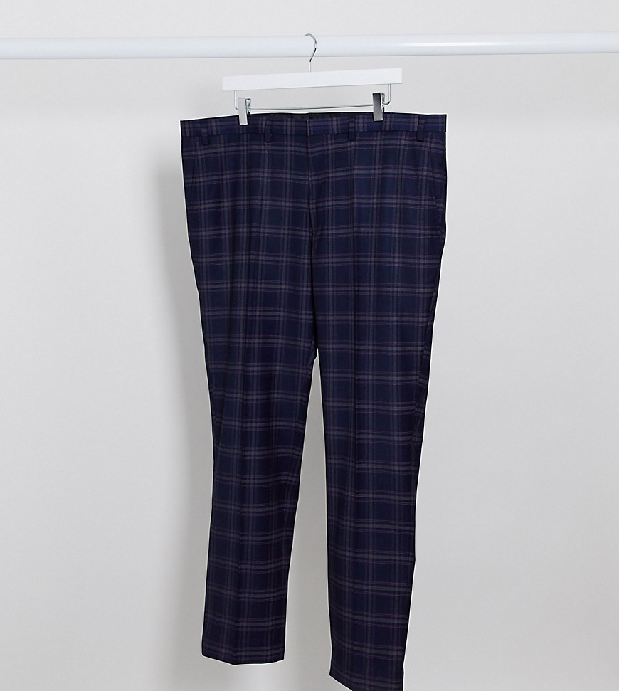 Burton Menswear - Big & Tall - Skinny pantalon met Schotse ruit in marineblauw