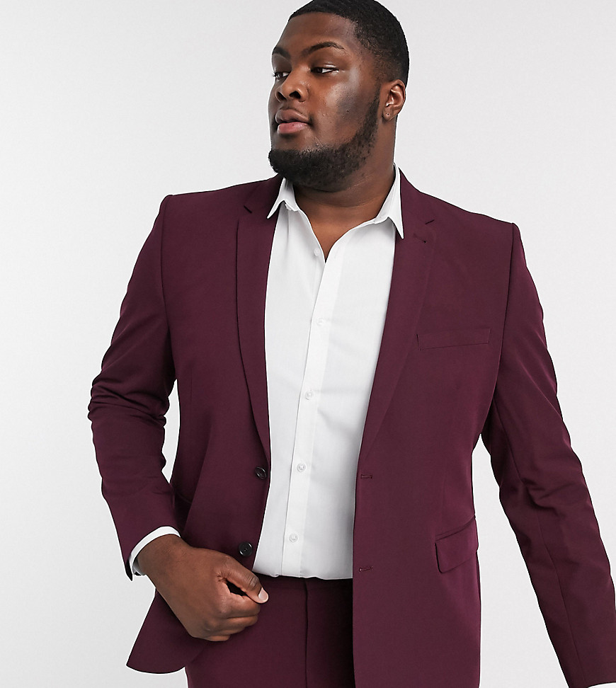 Burton Menswear Big & Tall skinny suit jacket in burgundy-Red