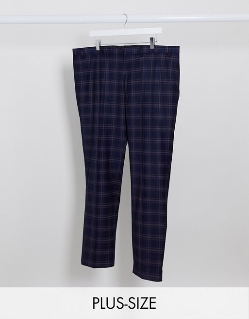 Burton Menswear Big & Tall skinny suit trousers in navy tartan