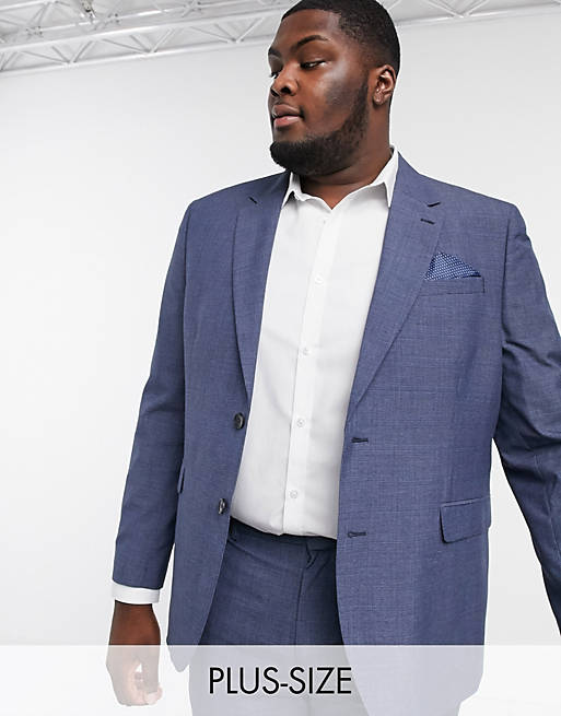  Burton Menswear Big & Tall slim suit jacket in blue check 