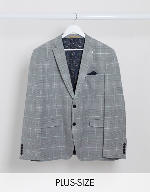 Burton Menswear Big & Tall slim suit jacket in grey prince of wales check