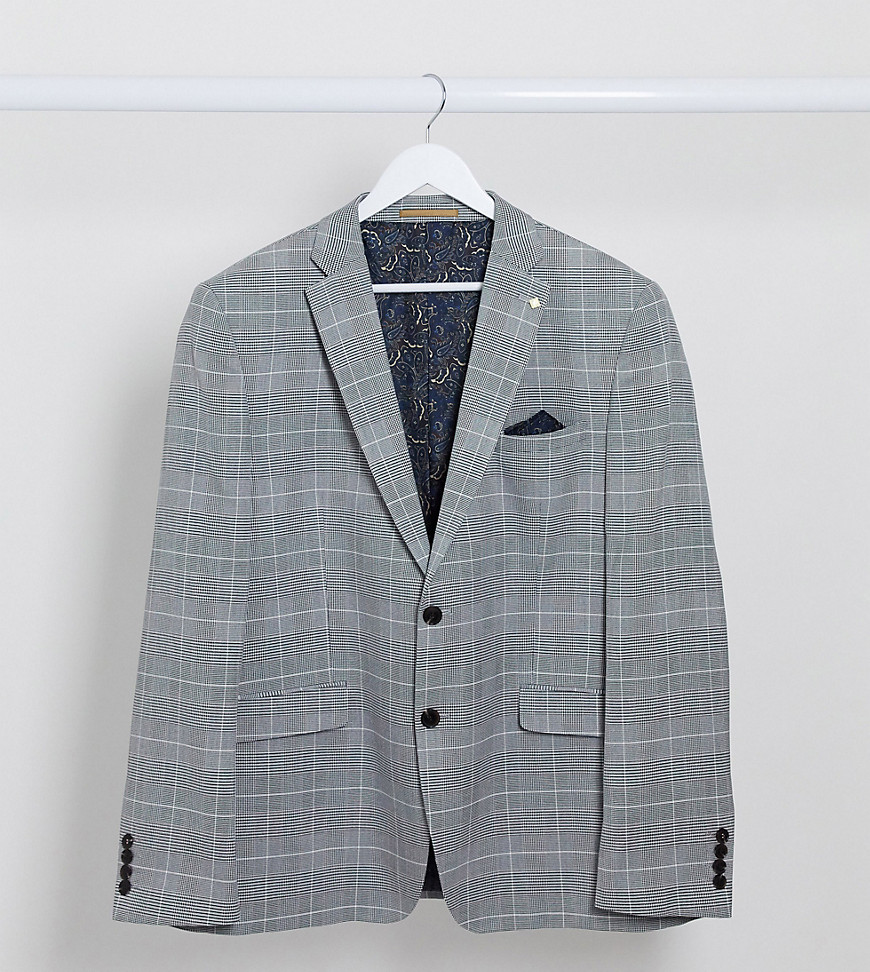 Burton Menswear Big & Tall slim suit jacket in grey prince of wales check