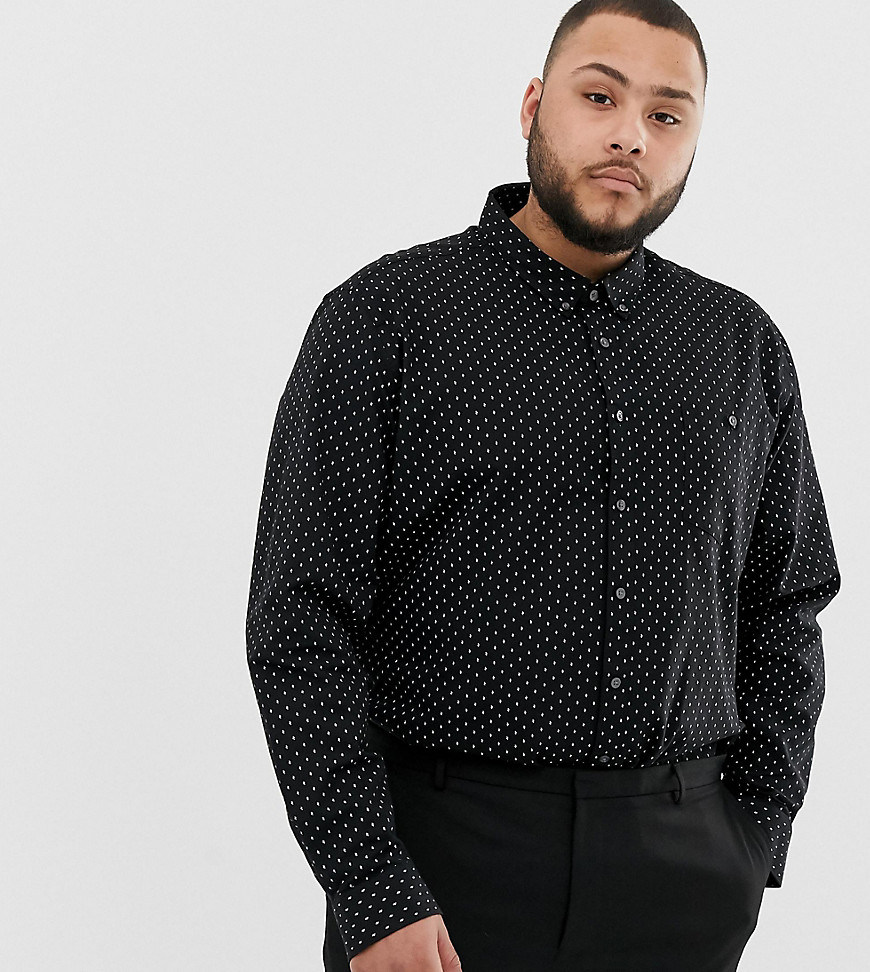 Burton Menswear – Big & Tall – Svart, geometriskt mönstrad oxfordskjorta