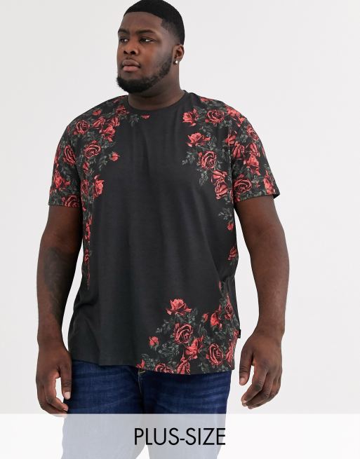 Burton Menswear Big & Tall t-shirt with floral print in black