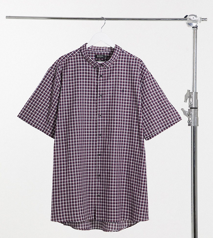 Burton Menswear Big & Tall – Vinröd kortärmad skjorta med litet rutmönster