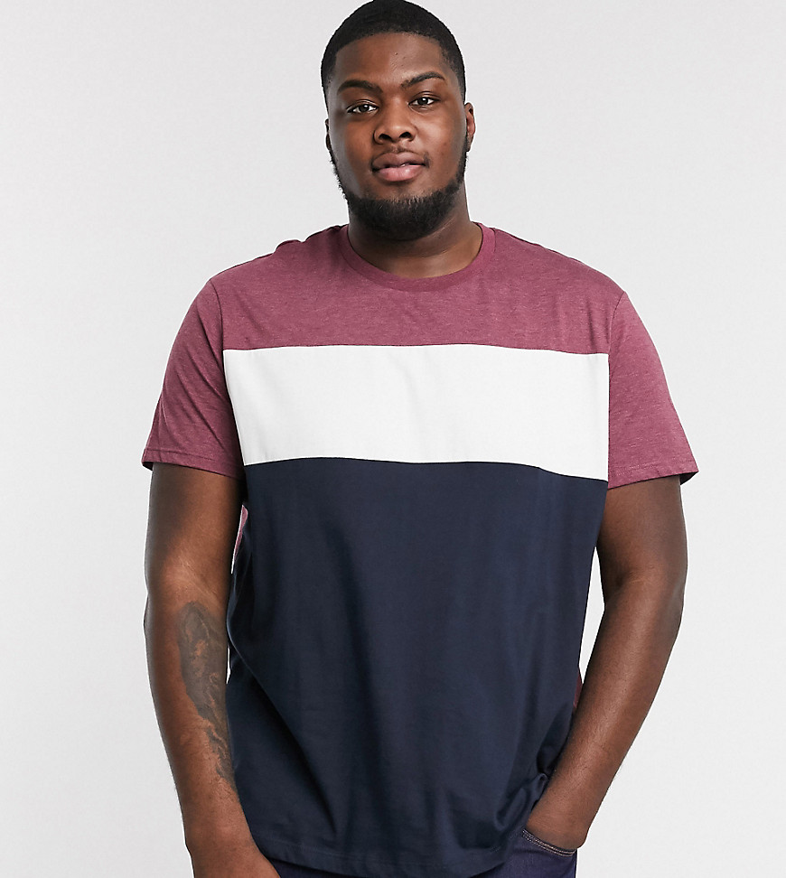 Burton Menswear Big & Tall – Vinröd panelsydd t-shirt