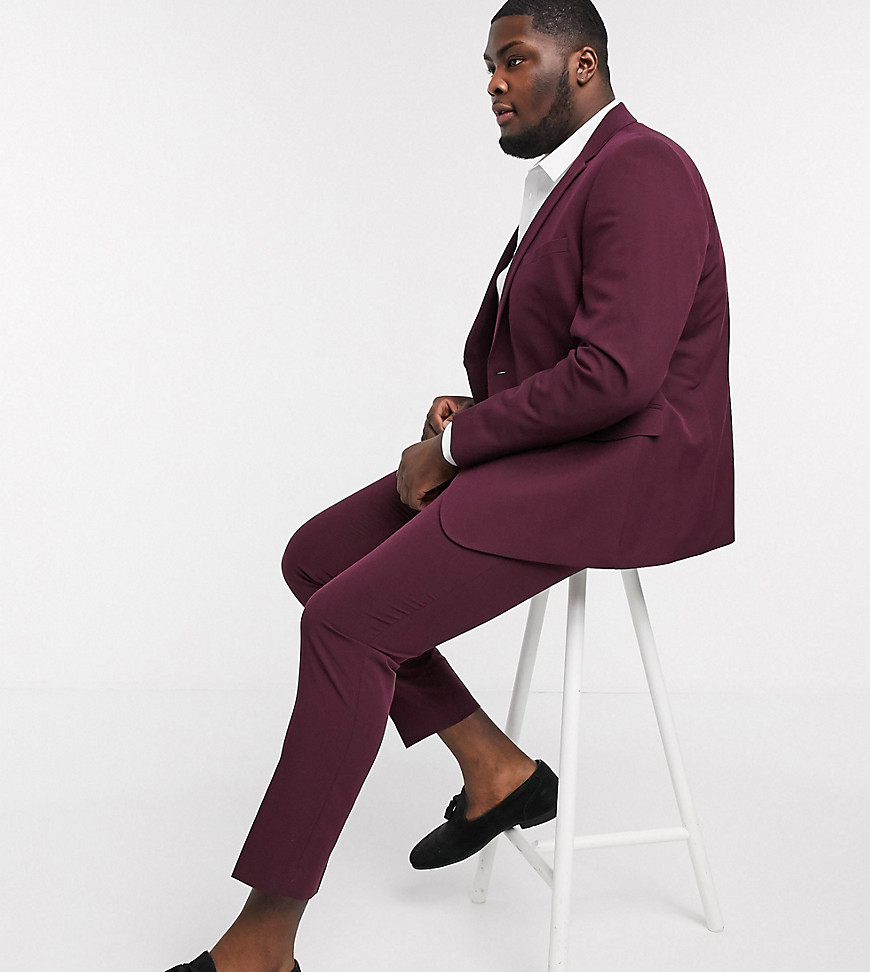 Burton Menswear Big & Tall – Vinröda kostymbyxor med extra smal passform