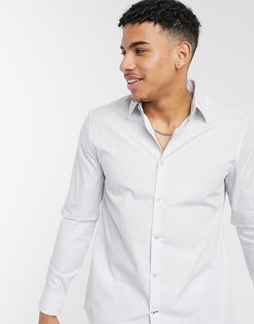 Burton Menswear - Blå finskjorta med smal passform och fiskbensmönster