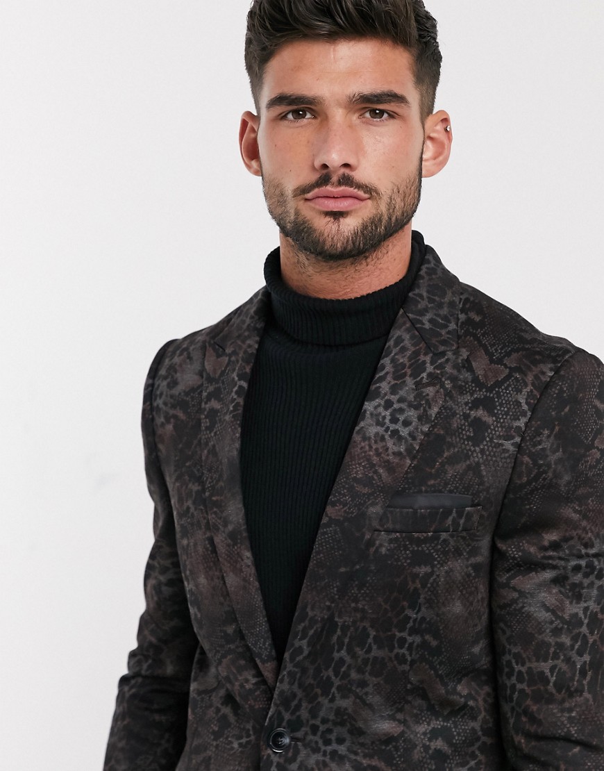 Burton Menswear - Blazer in jersey grigio animalier
