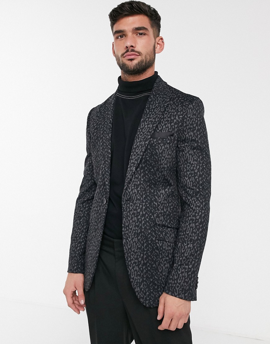 Burton Menswear - Blazer in jersey leopardato-Nero