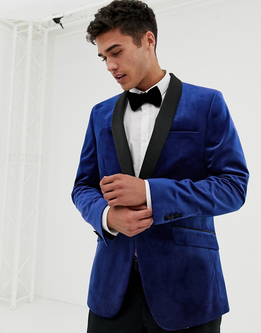 Burton Menswear - blazer in velluto blu cobalto