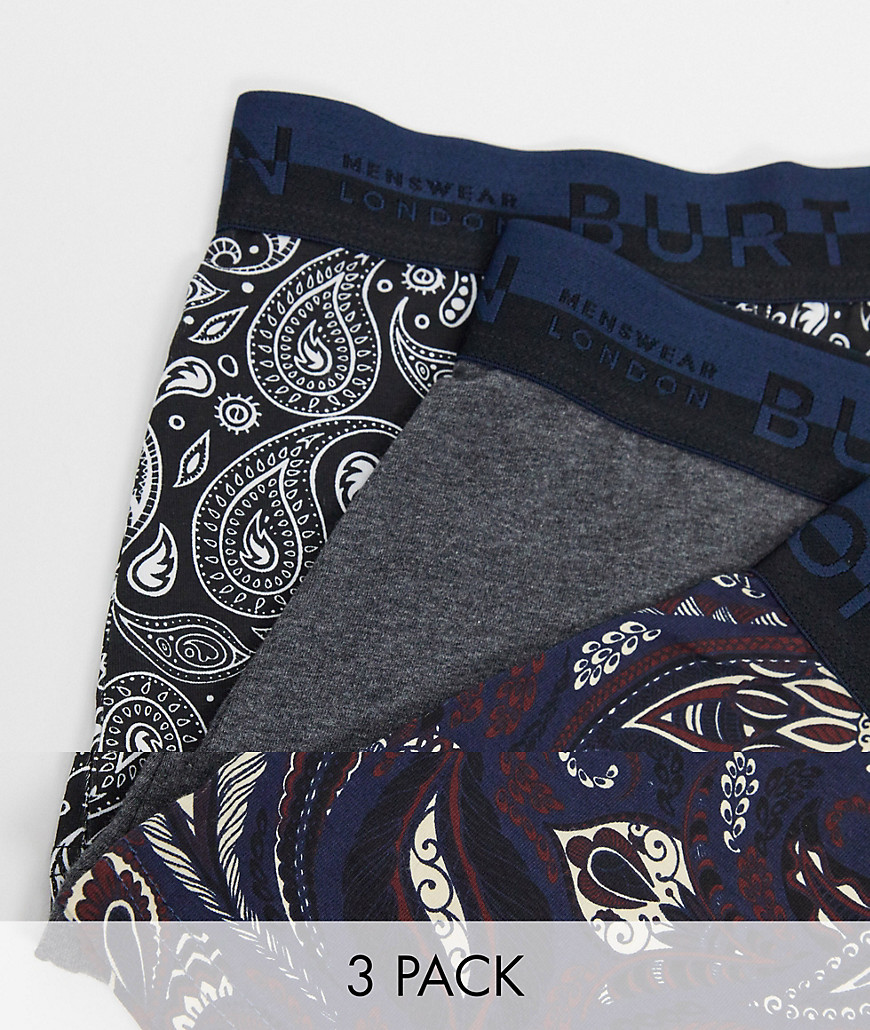 Burton Menswear – Blommiga trunks i 3-pack-Marinblå