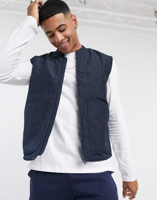 Burton Menswear bomber gilet in navy | ASOS