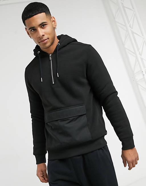 Burton Menswear borg lined half zip hoodie in black | ASOS