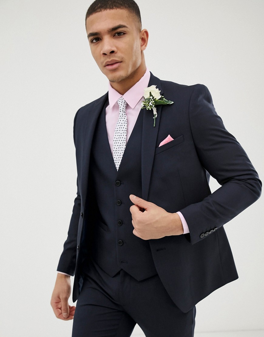 Burton Menswear – Bröllop – Marinblå kostymjacka med extra smal passform