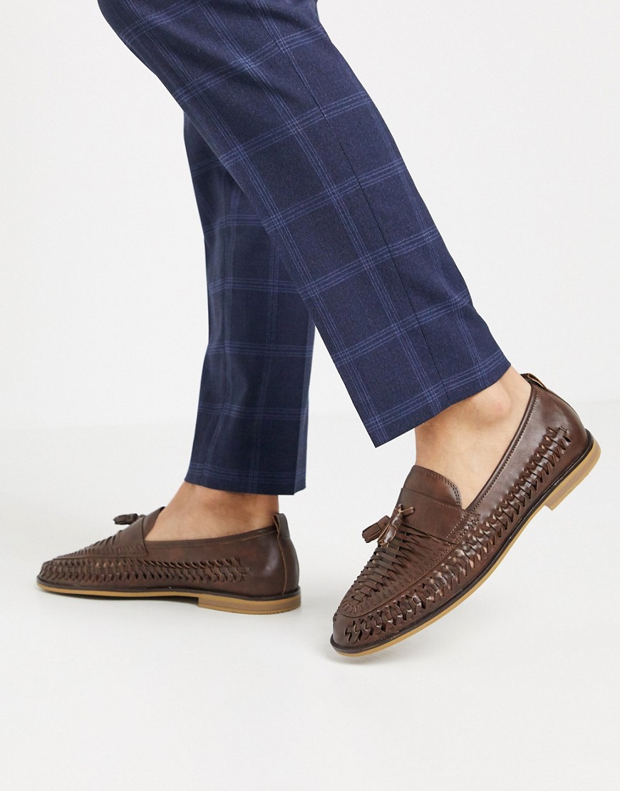 Burton Menswear – Bruna vävda loafers med tofs-Svart