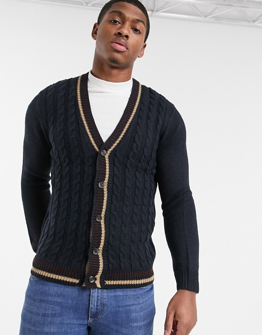 Burton Menswear cable knit cardigan in navy