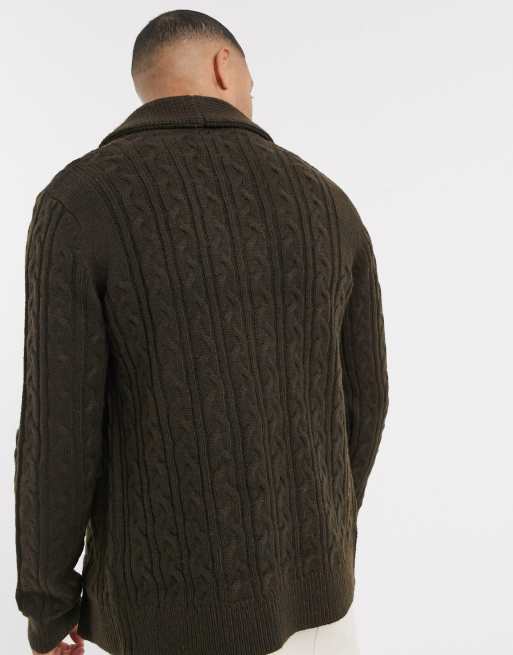 Burton Menswear cable knit shawl neck cardigan in brown