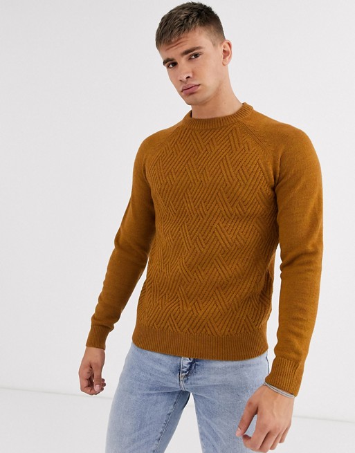 Burton Menswear cable knit yoke jumper in mustard